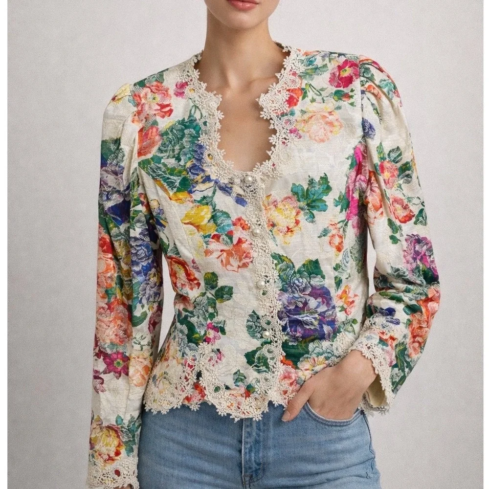 Nah Nah‎ Collections by Jonathan Tait Vintage Floral Jacquard Lace Blazer Large